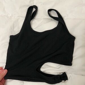 Black Ribbed Crop Top with Cutout